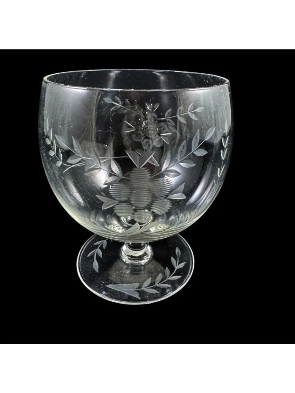 Set of 6 Floral Etched Glasses Brandy Cognac Footed Snifter Vintage 1960s